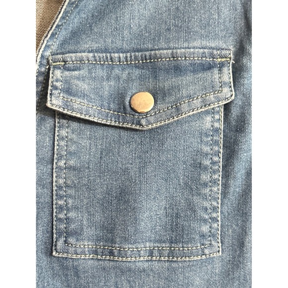 MEBON Denim Utility Jumpsuit Shorts Set Belted Zip Front Short Sleeve Women's M - Picture 10 of 12